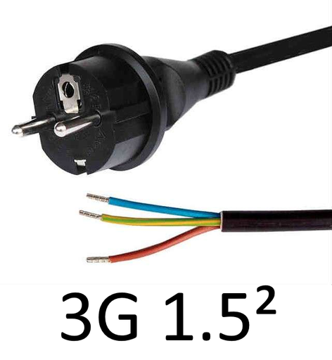 [200.10.007] AANSLUITSNOER MET AANGESPOTEN STEKKER H07 3G1,5 3M