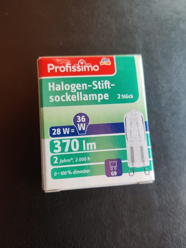 [120.10.012] HALOGEENLAMP G9 28W=36W 230V - 2750K 370LM